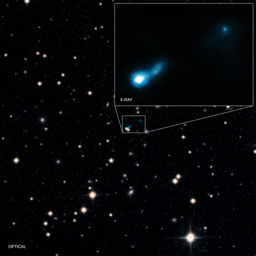 A jet from a very distant black hole, called B3 0727+409, has been found using the Chandra X-ray Observatory.