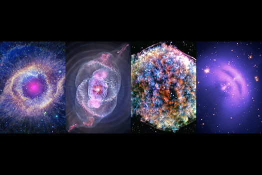 A 4 panel images showing the space objects translated into 3D experiences
