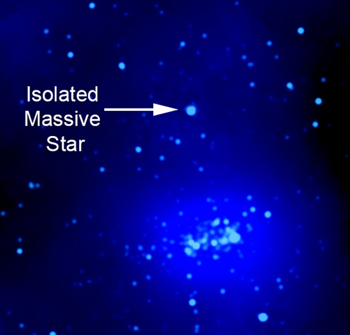 Labeled X-ray image showing massive star location