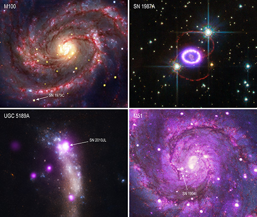 An image showing 4 supernovas in the study.