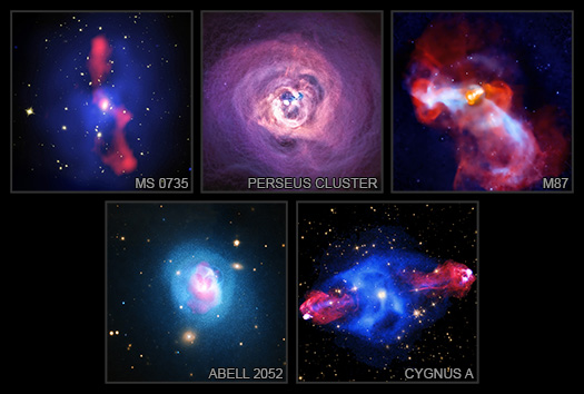 A labeled version of the five astronomical images that were processed using the X-arithmetic technique.